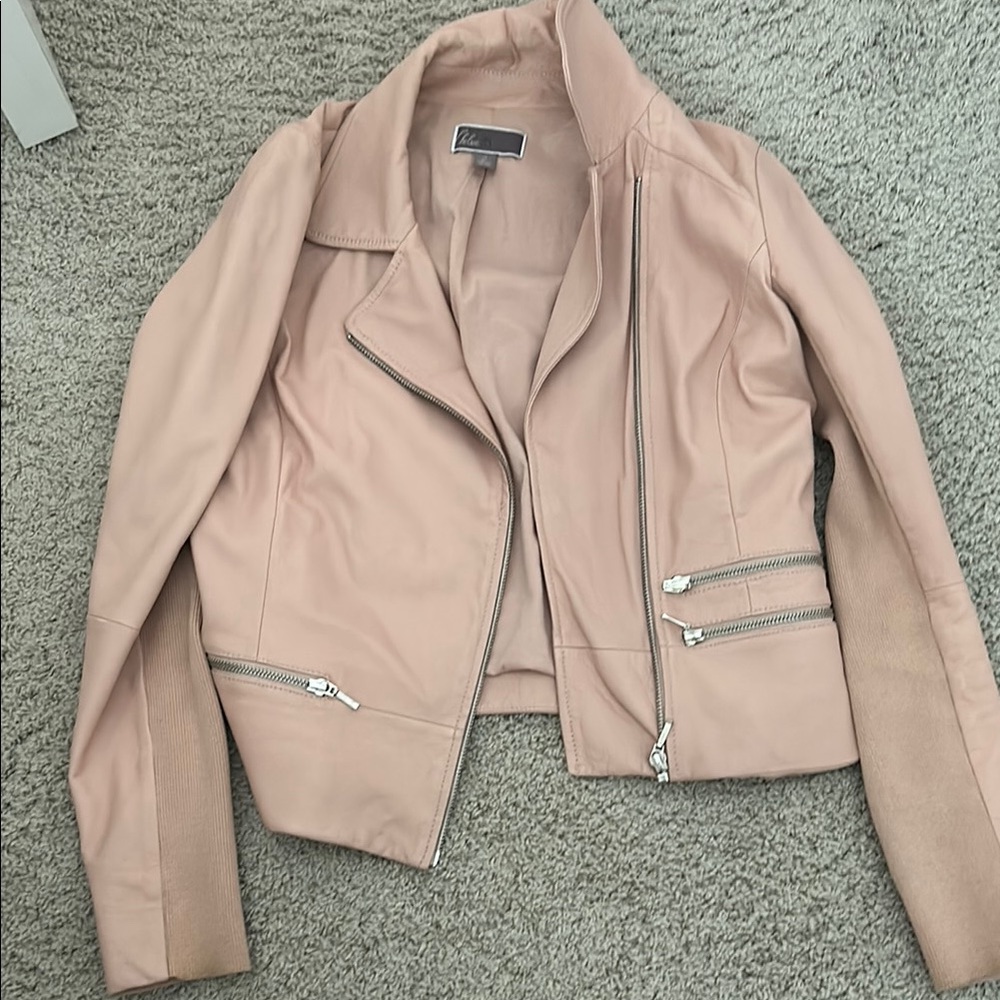 Chelsea28 Pink Leather Jacket Cropped Tailored